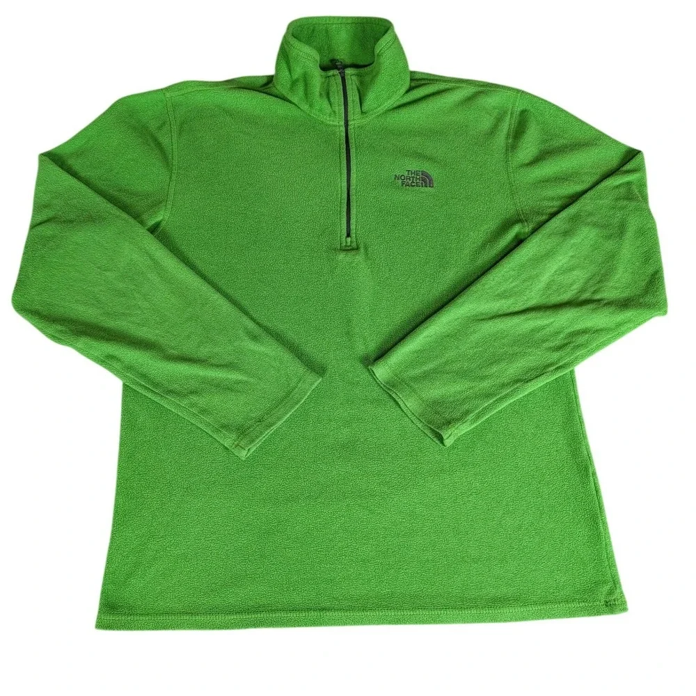 The North Face Mens TKA 100 Fleece Quarter Zip Pullover Lime Green Mock Neck S‎